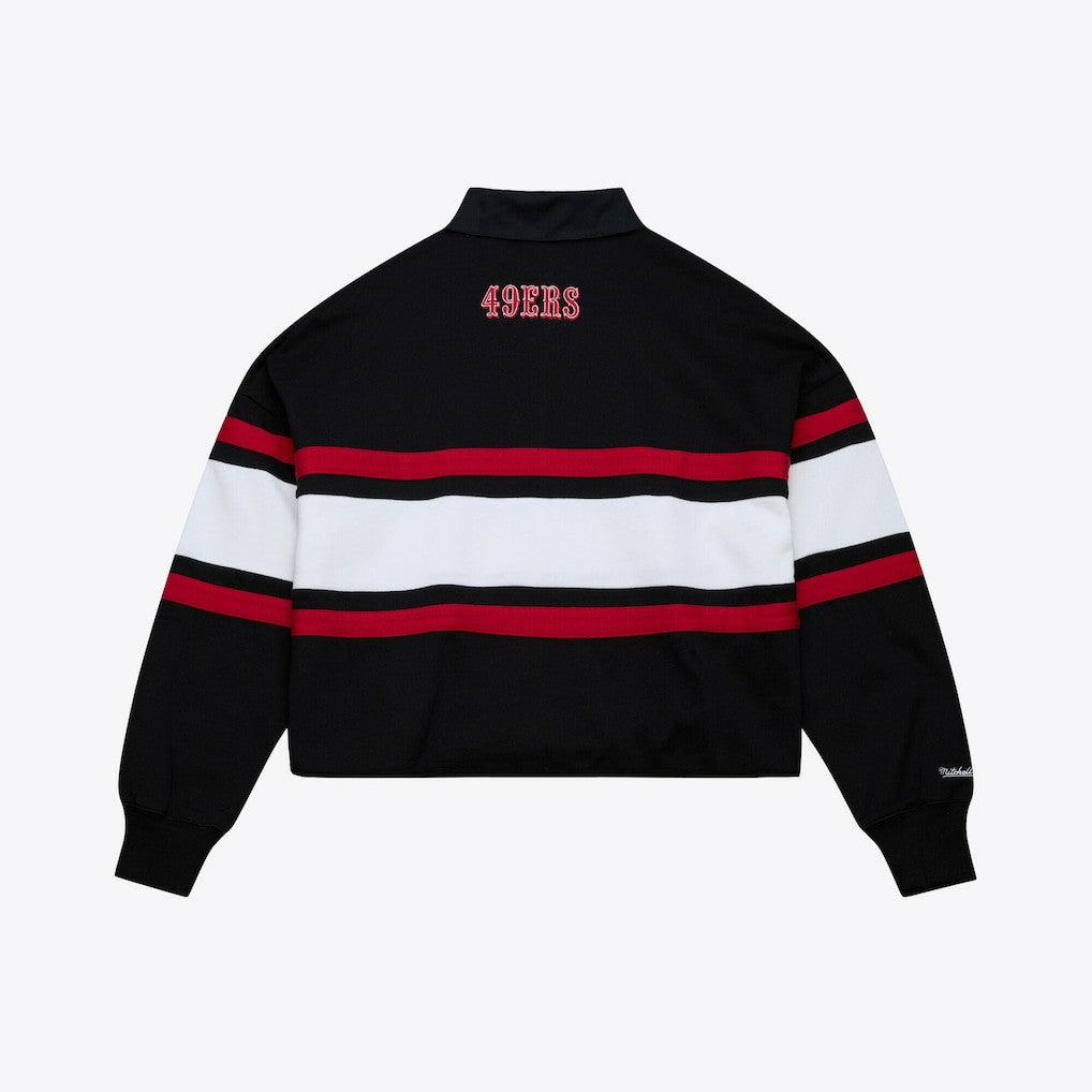 San Francisco 49ers Women's Cropped Long Sleeve Rugby Polo Black - Mitchell & Ness