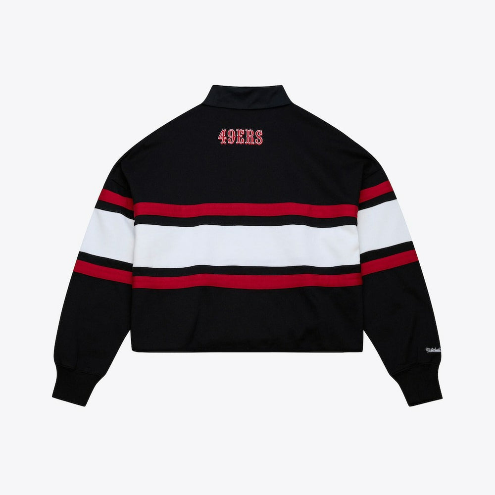 San Francisco 49ers Women's Cropped Long Sleeve Rugby Polo Black - Mitchell & Ness