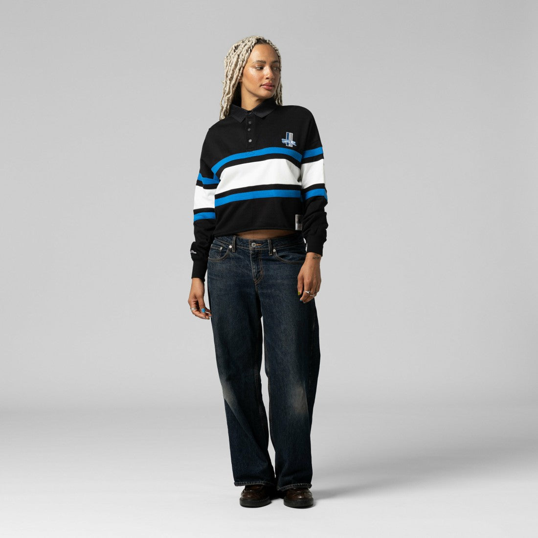 Detroit Lions Women's Cropped Long Sleeve Rugby Polo Black - Mitchell & Ness