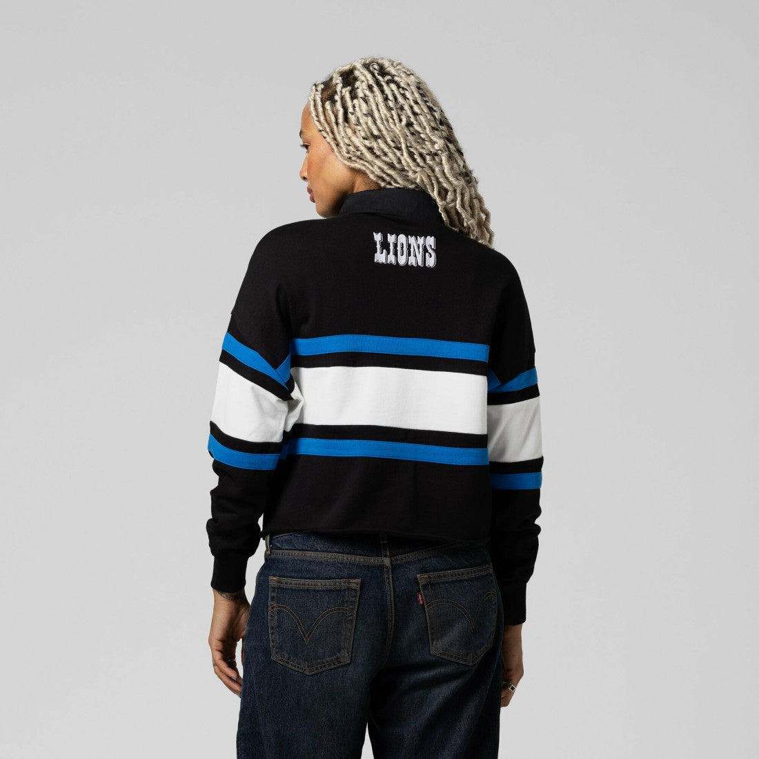 Detroit Lions Women's Cropped Long Sleeve Rugby Polo Black - Mitchell & Ness