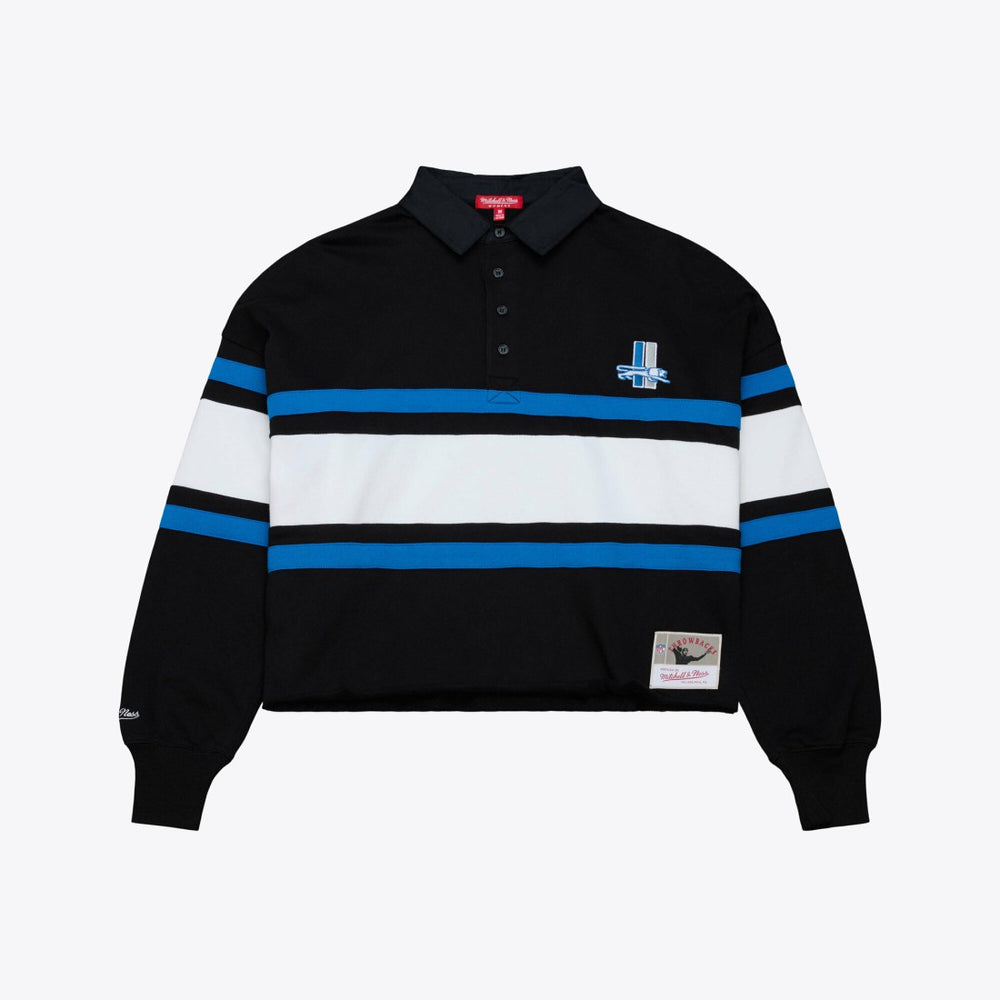 Detroit Lions Women's Cropped Long Sleeve Rugby Polo Black - Mitchell & Ness