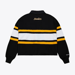 Pittsburgh Steelers Women's Cropped Long Sleeve Rugby Polo Black - Mitchell & Ness