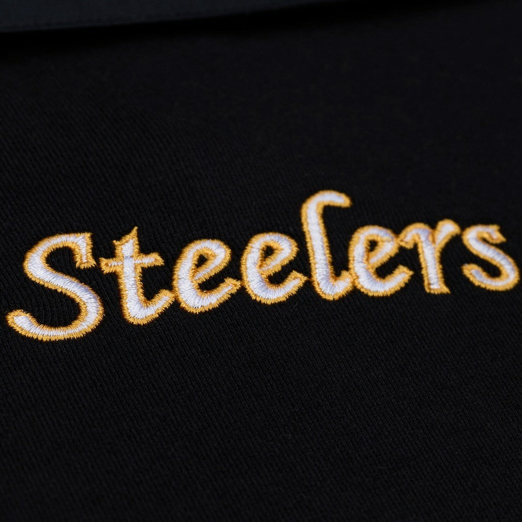 Pittsburgh Steelers Women's Cropped Long Sleeve Rugby Polo Black - Mitchell & Ness