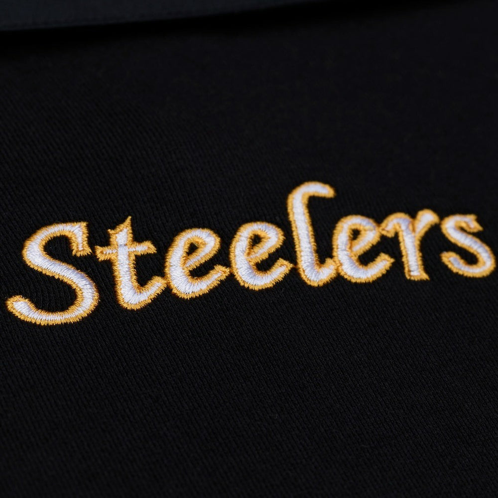 Pittsburgh Steelers Women's Cropped Long Sleeve Rugby Polo Black - Mitchell & Ness