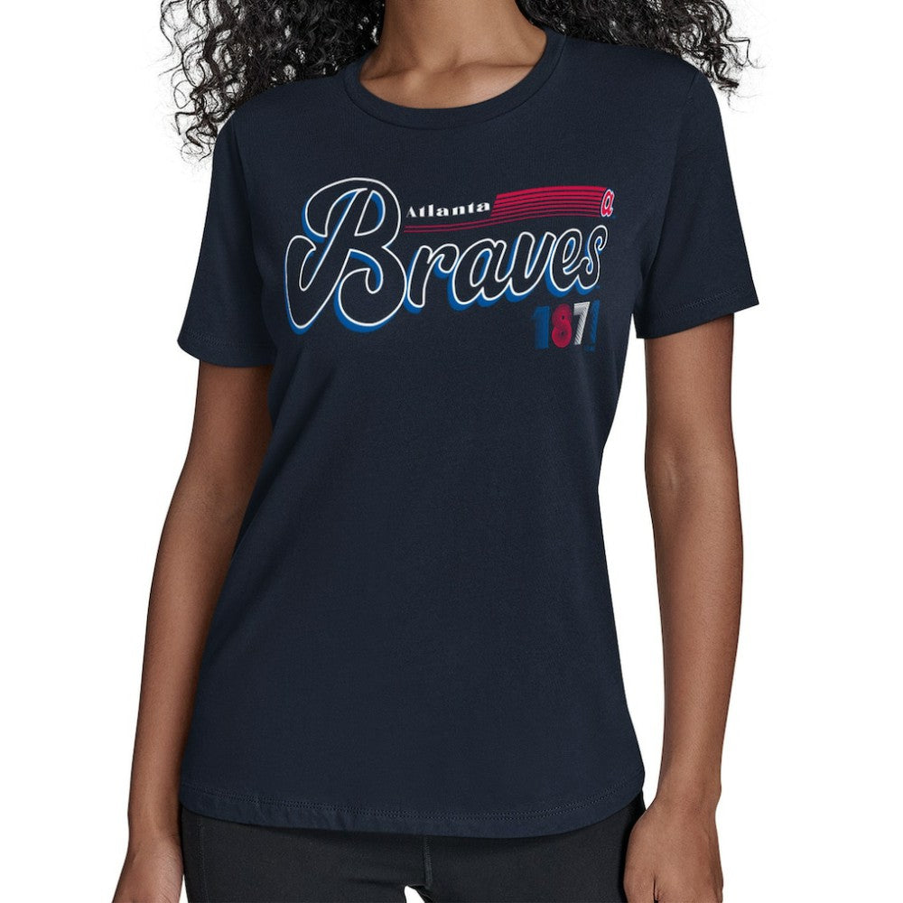 Atlanta Braves Starter Women's Groovy Script Team Fitted T-Shirt Clearance