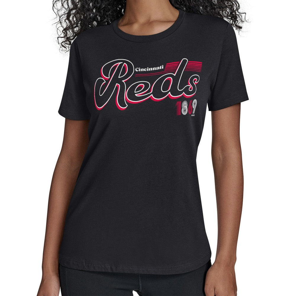 Cincinnati Reds Starter Women's Groovy Script Team Fitted T-Shirt Near Me