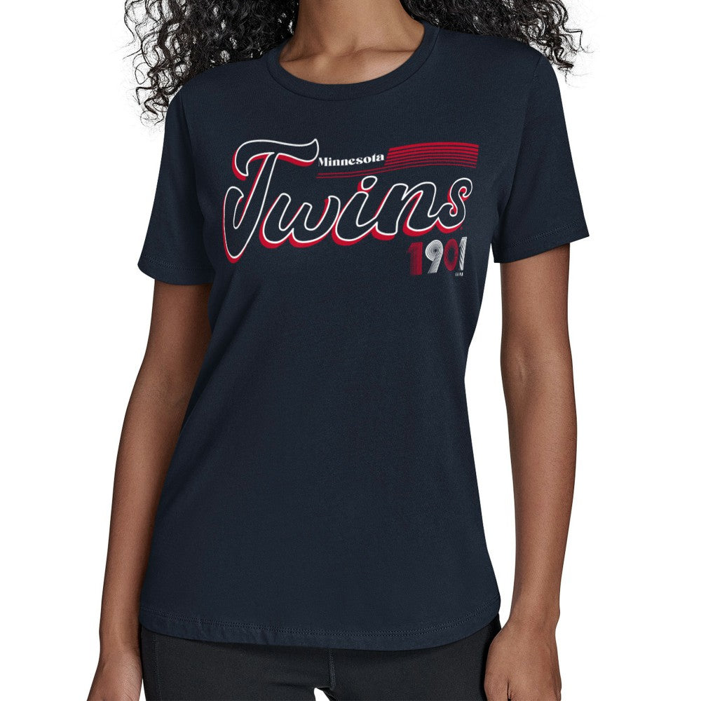 Minnesota Twins Starter Women's Groovy Script Team Fitted T-Shirt Near Me