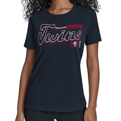 Minnesota Twins Starter Women's Groovy Script Team Fitted T-Shirt Near Me