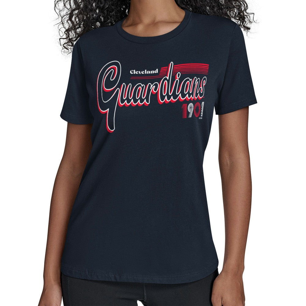 Cleveland Guardians Starter Women's Groovy Script Team Fitted T-Shirt Lifestyle