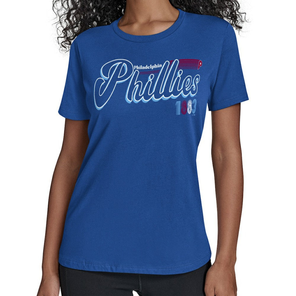 Philadelphia Phillies Starter Women's Groovy Script Team Fitted T-Shirt Lifestyle