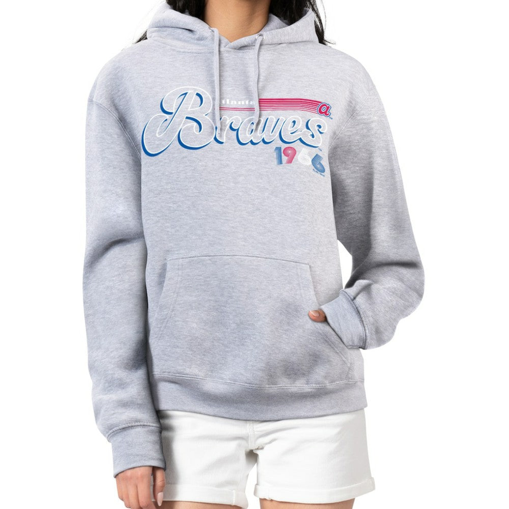 Atlanta Braves Starter Women's Groovy Script Team Fleece Pullover Hoodie Clearance