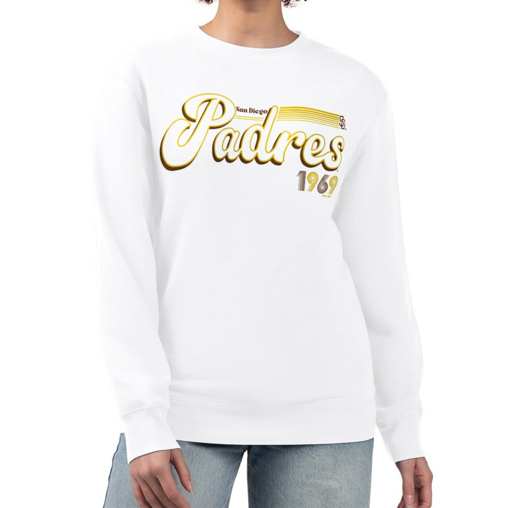 San Diego Padres Starter Women's Groovy Script Team Fleece Pullover Sweatshirt Clearance