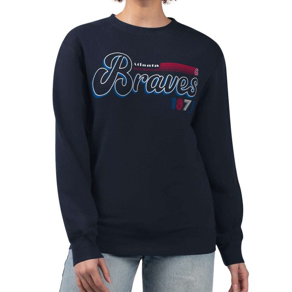 Atlanta Braves Starter Women's Groovy Script Team Fleece Pullover Sweatshirt Near Me
