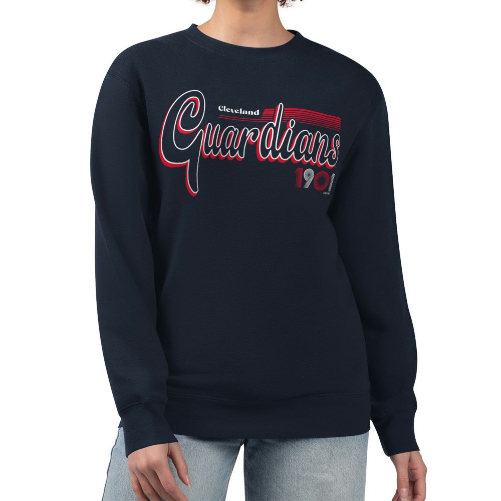 Cleveland Guardians Starter Women's Groovy Script Team Fleece Pullover Sweatshirt On Sale
