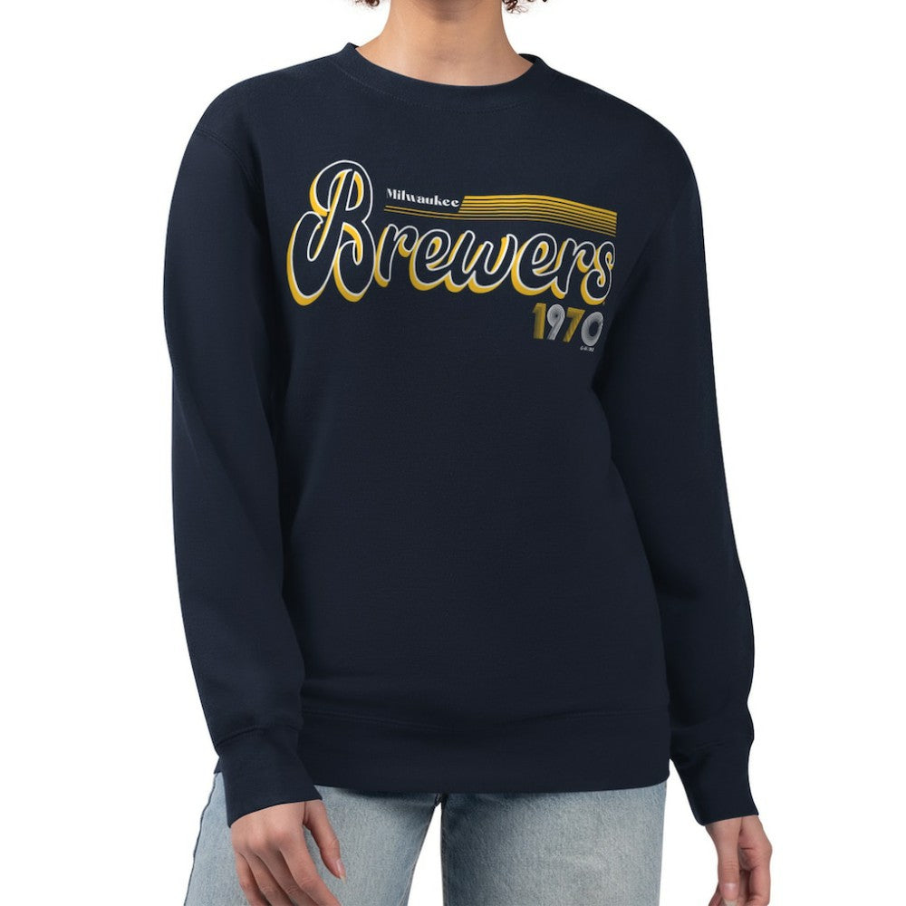 Milwaukee Brewers Starter Women's Groovy Script Team Fleece Pullover Sweatshirt Near Me
