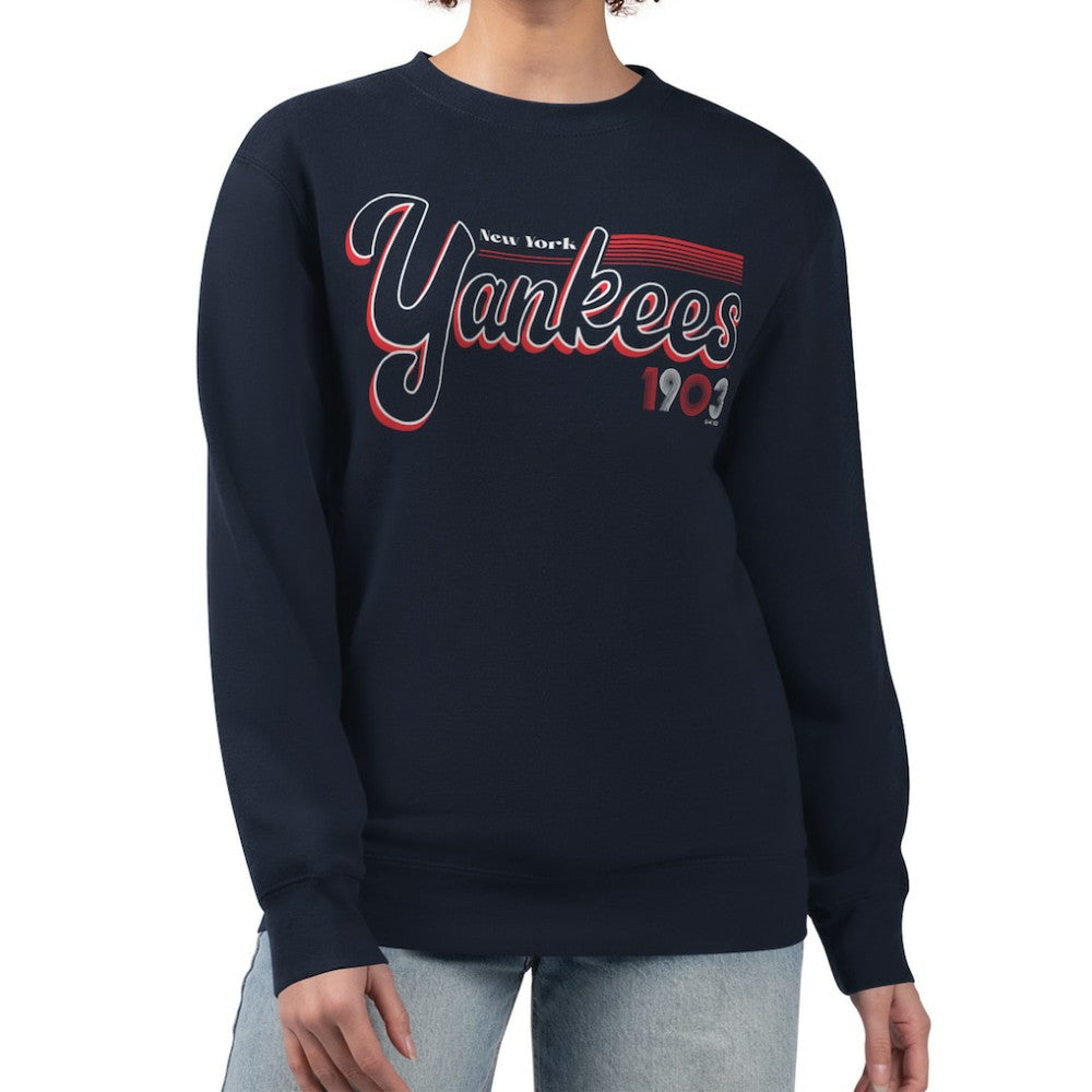 New York Yankees Starter Women's Groovy Script Team Fleece Pullover Sweatshirt Online