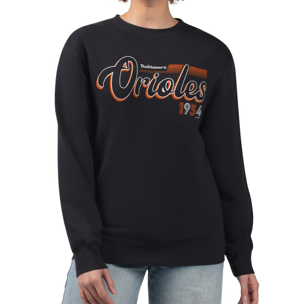 Baltimore Orioles Starter Women's Groovy Script Team Fleece Pullover Sweatshirt On Sale