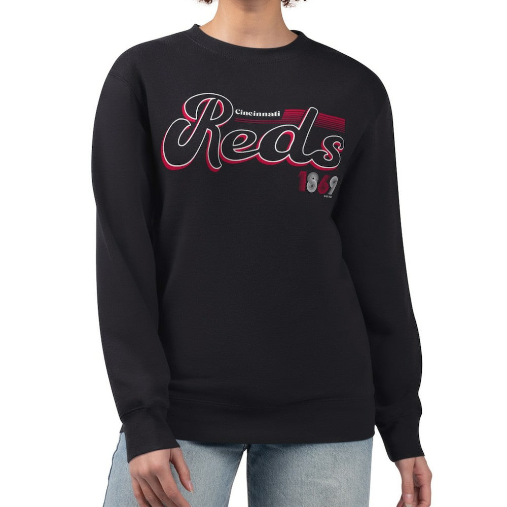 Cincinnati Reds Starter Women's Groovy Script Team Fleece Pullover Sweatshirt Sale
