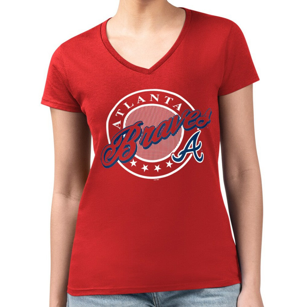 Atlanta Braves G-III 4Her by Carl Banks Women's Super-Slim Fit Lightweight Pinstripe Circle V-Neck T-Shirt Online