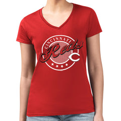 Cincinnati Reds G-III 4Her by Carl Banks Women's Super-Slim Fit Lightweight Pinstripe Circle V-Neck T-Shirt Online