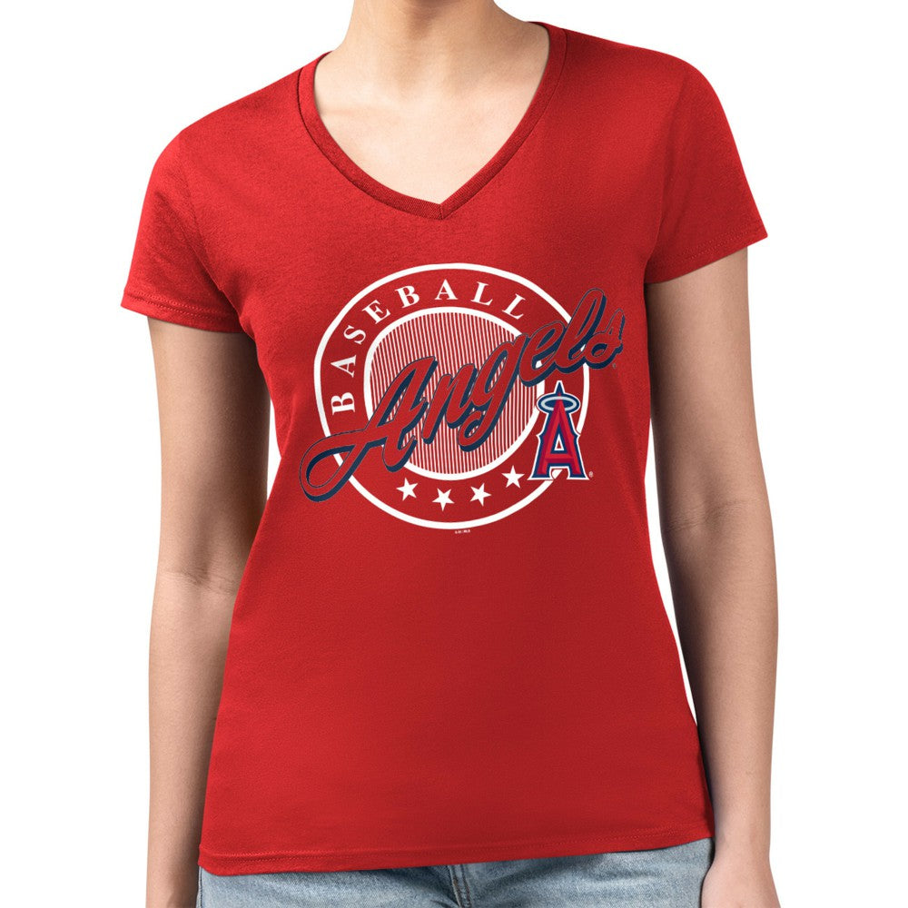 Los Angeles Angels G-III 4Her by Carl Banks Women's Super-Slim Fit Lightweight Pinstripe Circle V-Neck T-Shirt Online