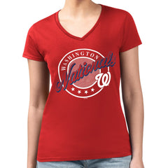 Washington Nationals G-III 4Her by Carl Banks Women's Super-Slim Fit Lightweight Pinstripe Circle V-Neck T-Shirt Lifestyle