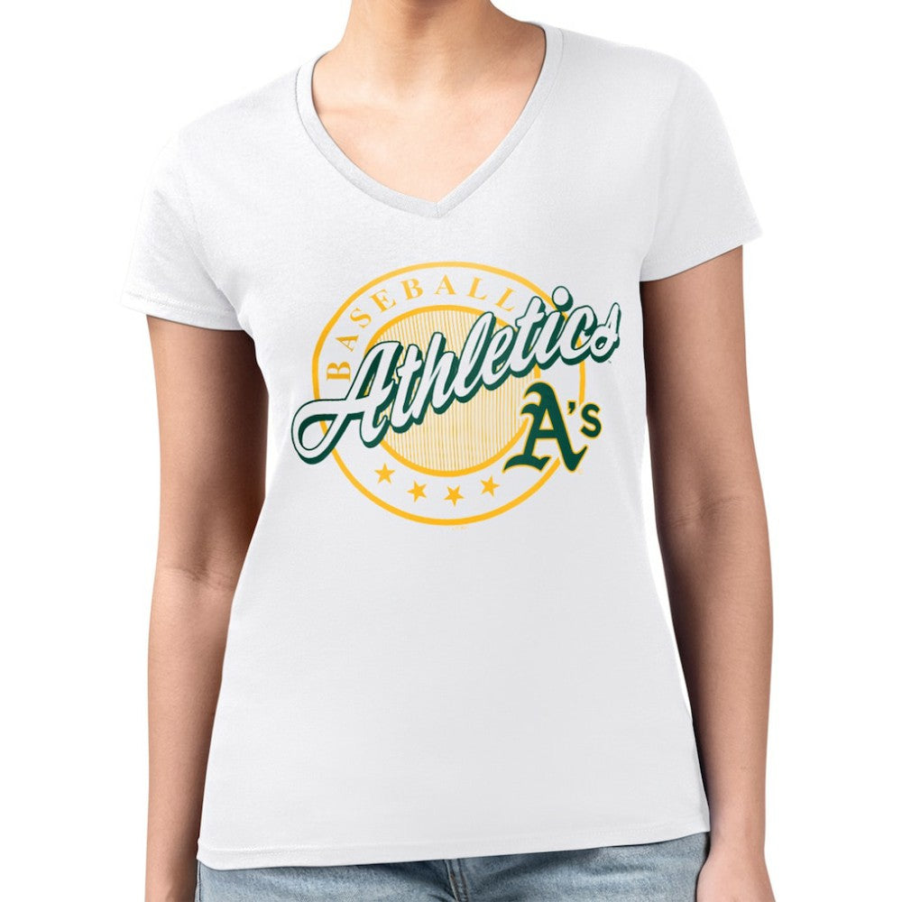 Athletics G-III 4Her by Carl Banks Women's Super-Slim Fit Lightweight Pinstripe Circle V-Neck T-Shirt for sale