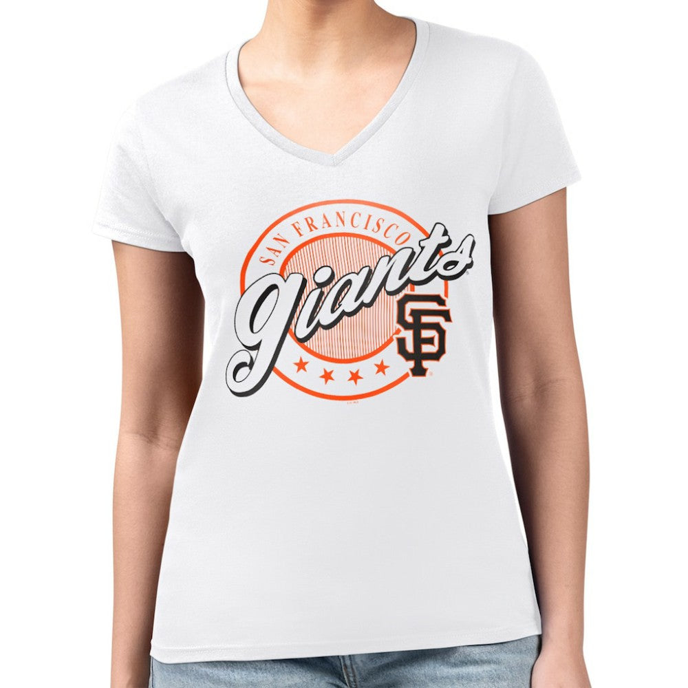 San Francisco Giants G-III 4Her by Carl Banks Women's Super-Slim Fit Lightweight Pinstripe Circle V-Neck T-Shirt Clearance