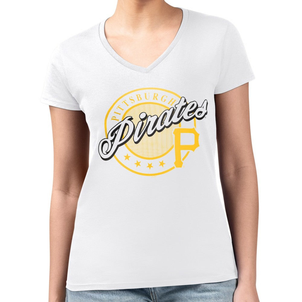 Pittsburgh Pirates G-III 4Her by Carl Banks Women's Super-Slim Fit Lightweight Pinstripe Circle V-Neck T-Shirt Online