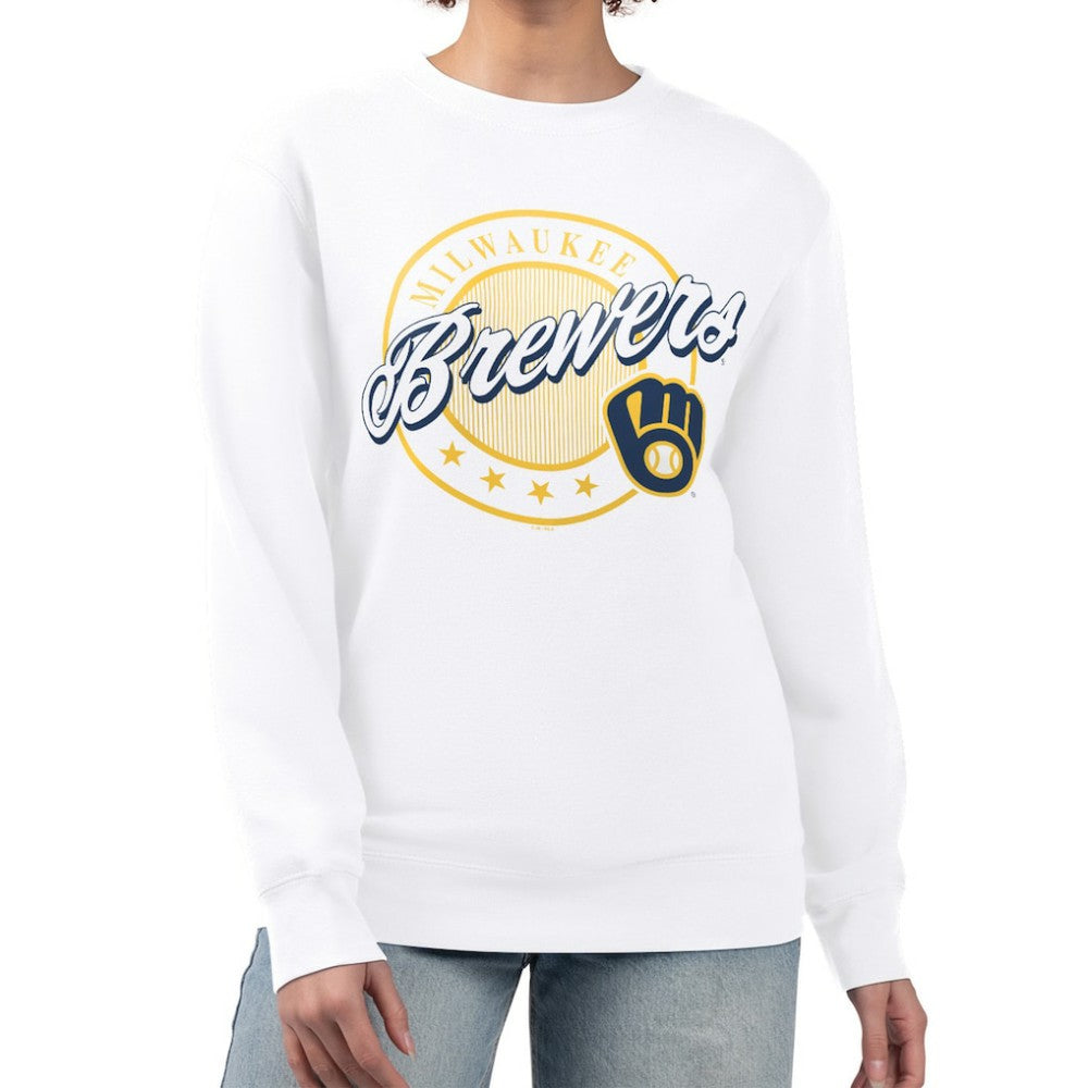 Milwaukee Brewers G-III 4Her by Carl Banks Women's Pinstripe Circle Team Fleece Pullover Sweatshirt discount