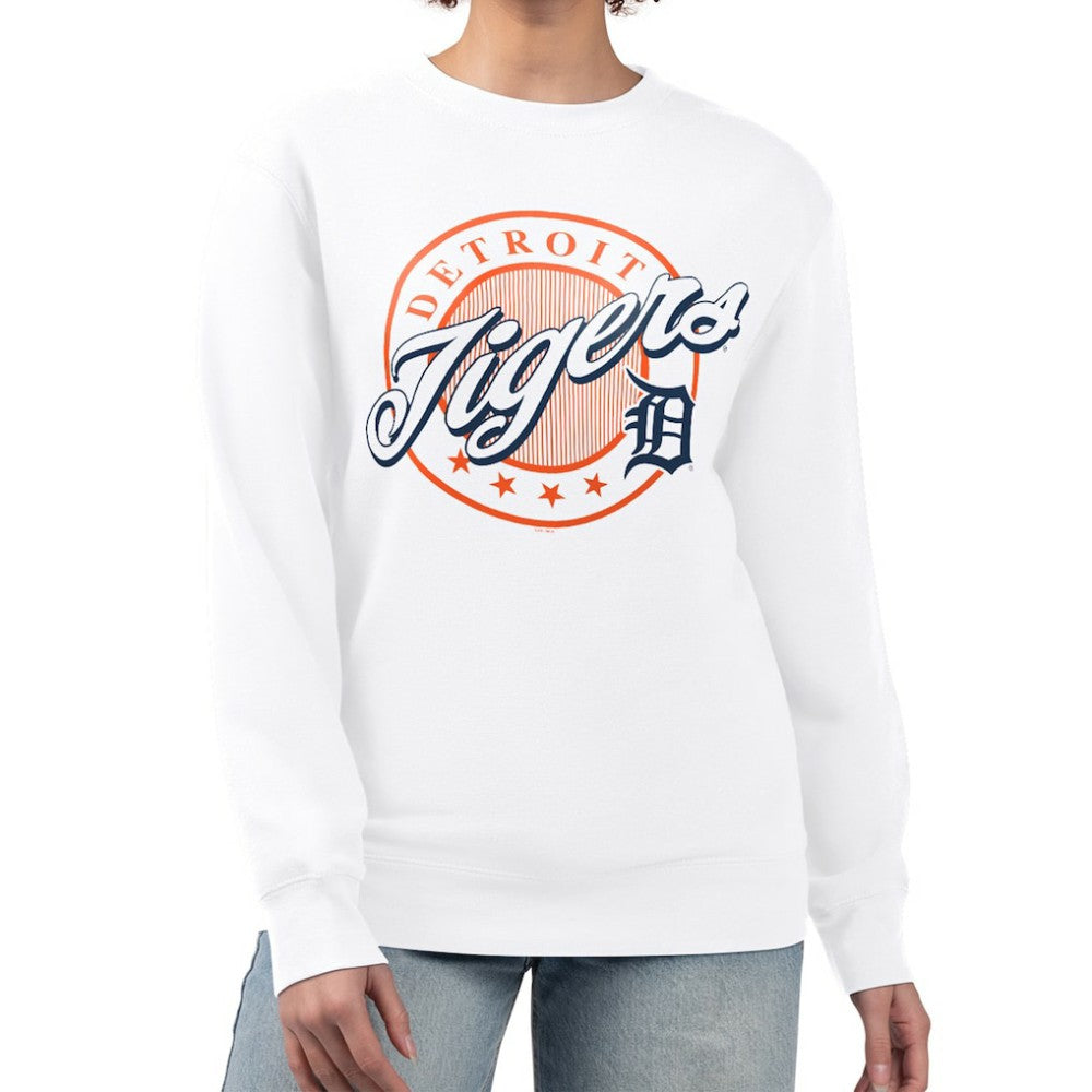 Detroit Tigers G-III 4Her by Carl Banks Women's Pinstripe Circle Team Fleece Pullover Sweatshirt Clearance
