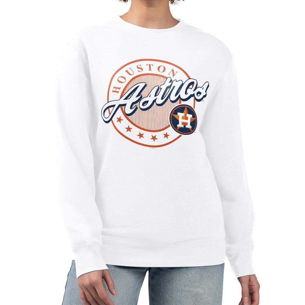 Houston Astros G-III 4Her by Carl Banks Women's Pinstripe Circle Team Fleece Pullover Sweatshirt Lifestyle