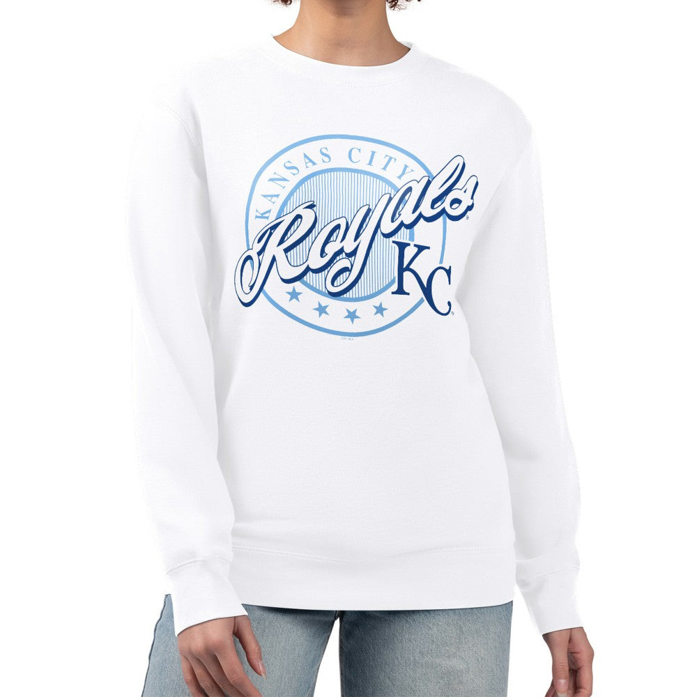 Kansas City Royals G-III 4Her by Carl Banks Women's Pinstripe Circle Team Fleece Pullover Sweatshirt Clearance