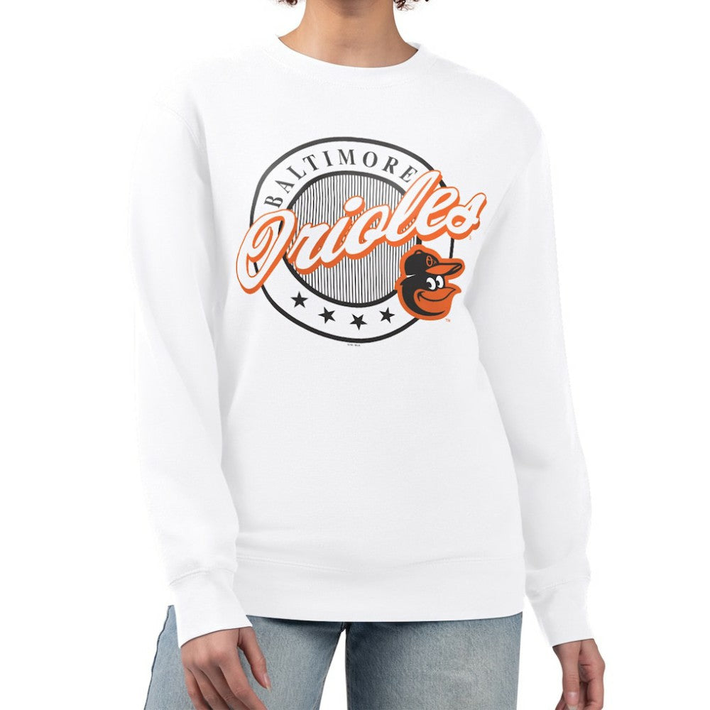 Baltimore Orioles G-III 4Her by Carl Banks Women's Pinstripe Circle Team Fleece Pullover Sweatshirt for sale
