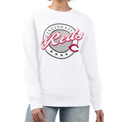 Cincinnati Reds G-III 4Her by Carl Banks Women's Pinstripe Circle Team Fleece Pullover Sweatshirt Lifestyle