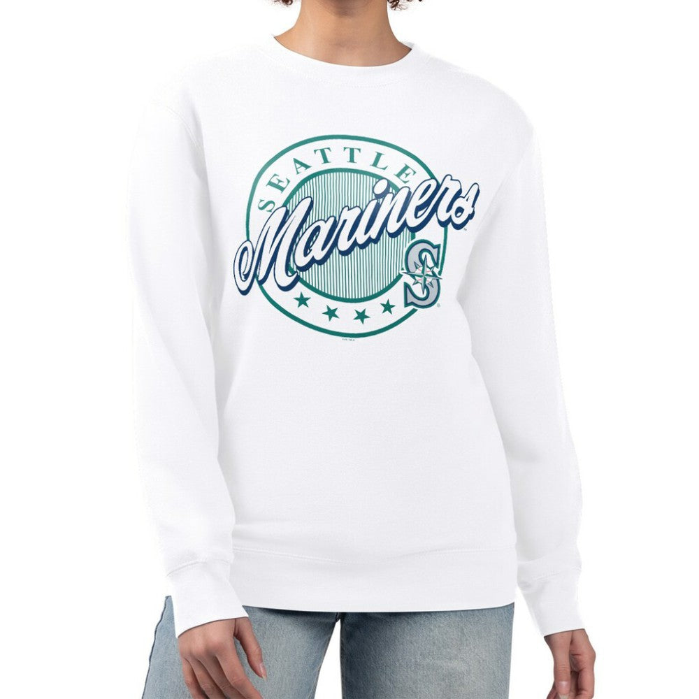 Seattle Mariners G-III 4Her by Carl Banks Women's Pinstripe Circle Team Fleece Pullover Sweatshirt Online
