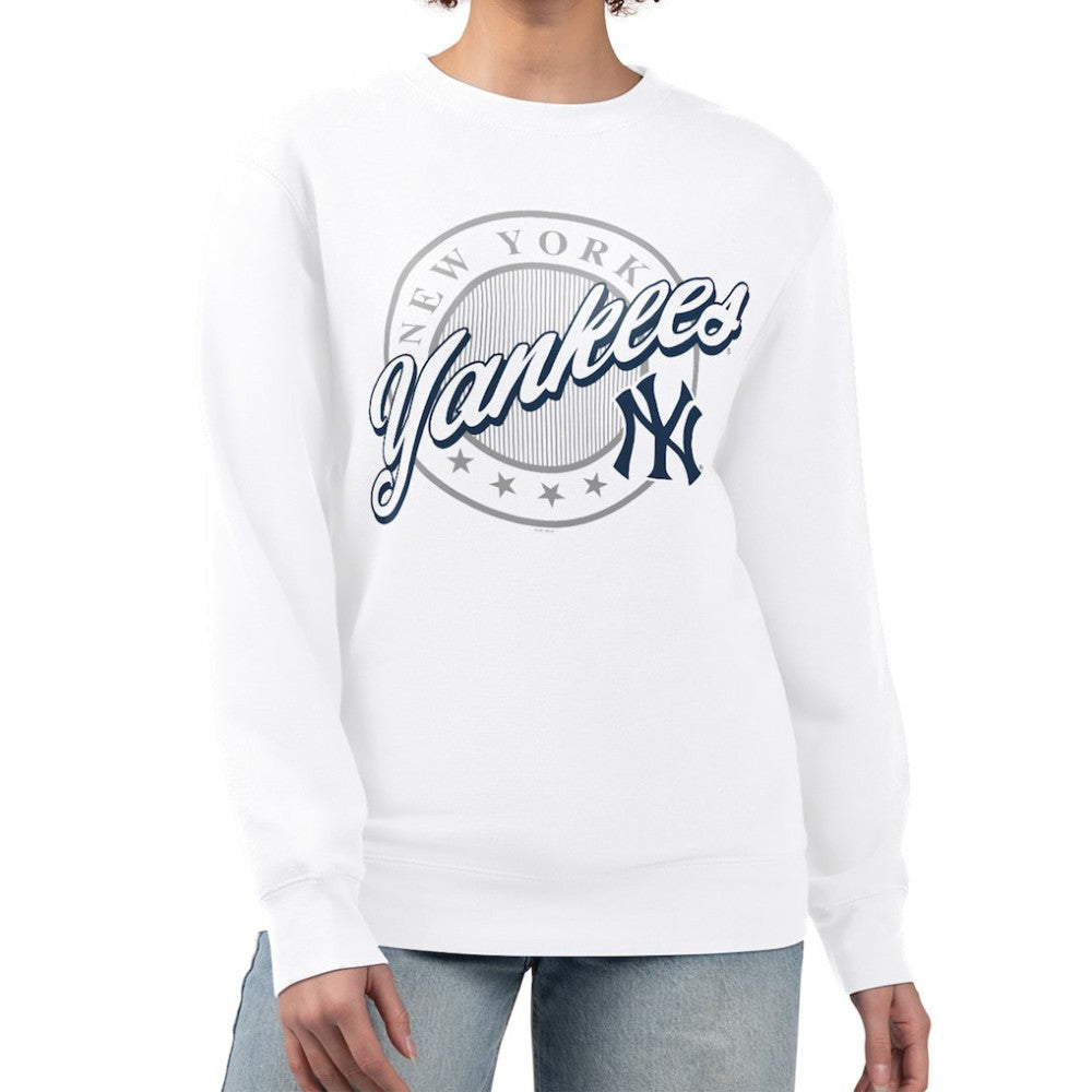 New York Yankees G-III 4Her by Carl Banks Women's Pinstripe Circle Team Fleece Pullover Sweatshirt Near Me