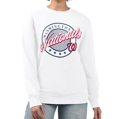 Washington Nationals G-III 4Her by Carl Banks Women's Pinstripe Circle Team Fleece Pullover Sweatshirt Sale