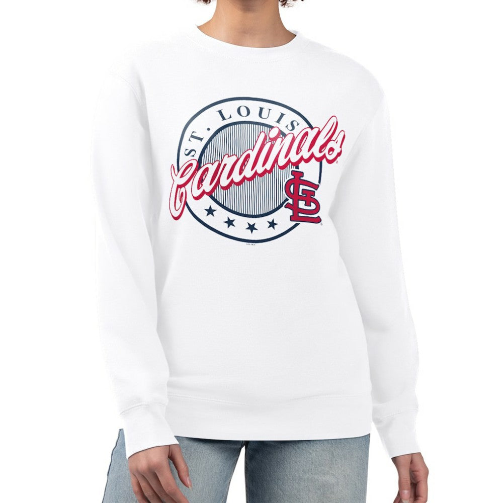 St. Louis Cardinals G-III 4Her by Carl Banks Women's Pinstripe Circle Team Fleece Pullover Sweatshirt Online