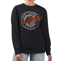 New York Mets G-III 4Her by Carl Banks Women's Pinstripe Circle Team Fleece Pullover Sweatshirt Clearance