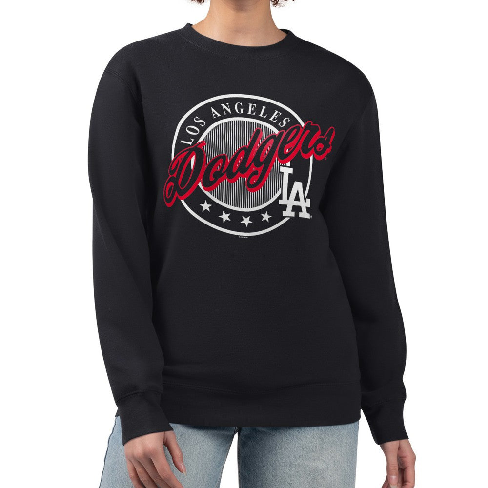 Los Angeles Dodgers G-III 4Her by Carl Banks Women's Pinstripe Circle Team Fleece Pullover Sweatshirt Sale