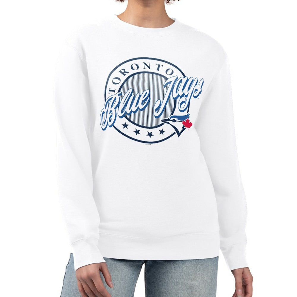 Toronto Blue Jays G-III 4Her by Carl Banks Women's Pinstripe Circle Team Fleece Pullover Sweatshirt Online