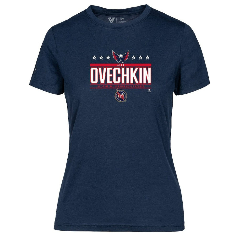 Alexander Ovechkin Washington Capitals Levelwear Women's NHL All-Time Leading Goal Scorer Milestone Stars Name & Number Maddox T-Shirt Navy