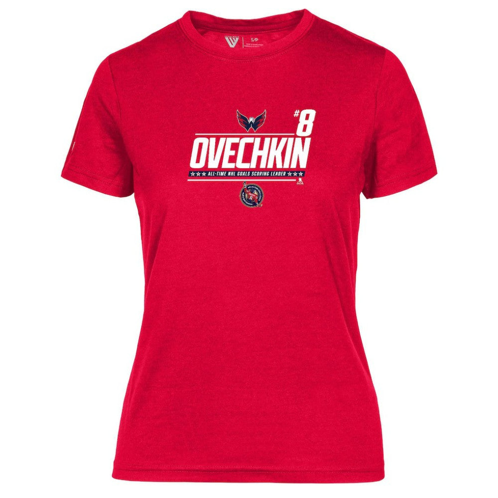 Alexander Ovechkin Washington Capitals Levelwear Women's NHL All-Time Leading Goal Scorer Milestone Name & Number Maddox T-Shirt Red