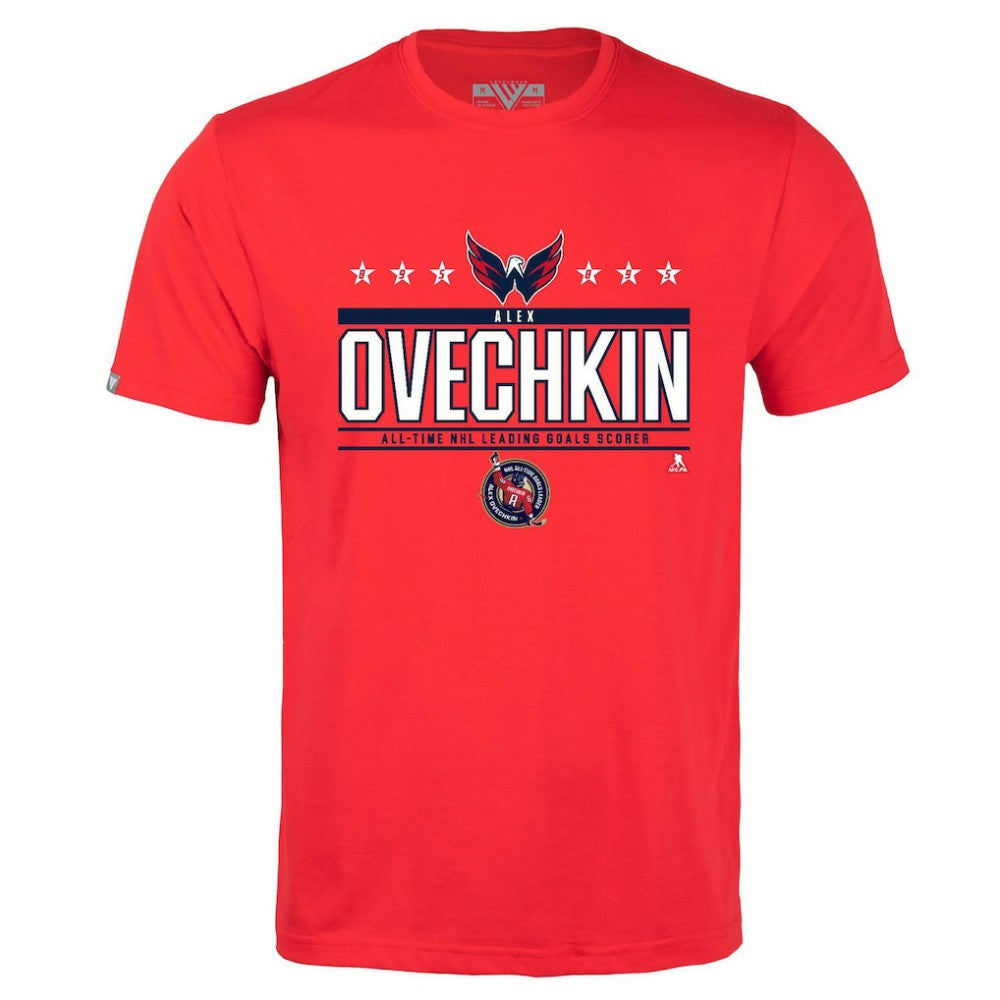 Alexander Ovechkin Washington Capitals Levelwear NHL All-Time Leading Goal Scorer Milestone Stars Name & Number Richmond T-Shirt Red