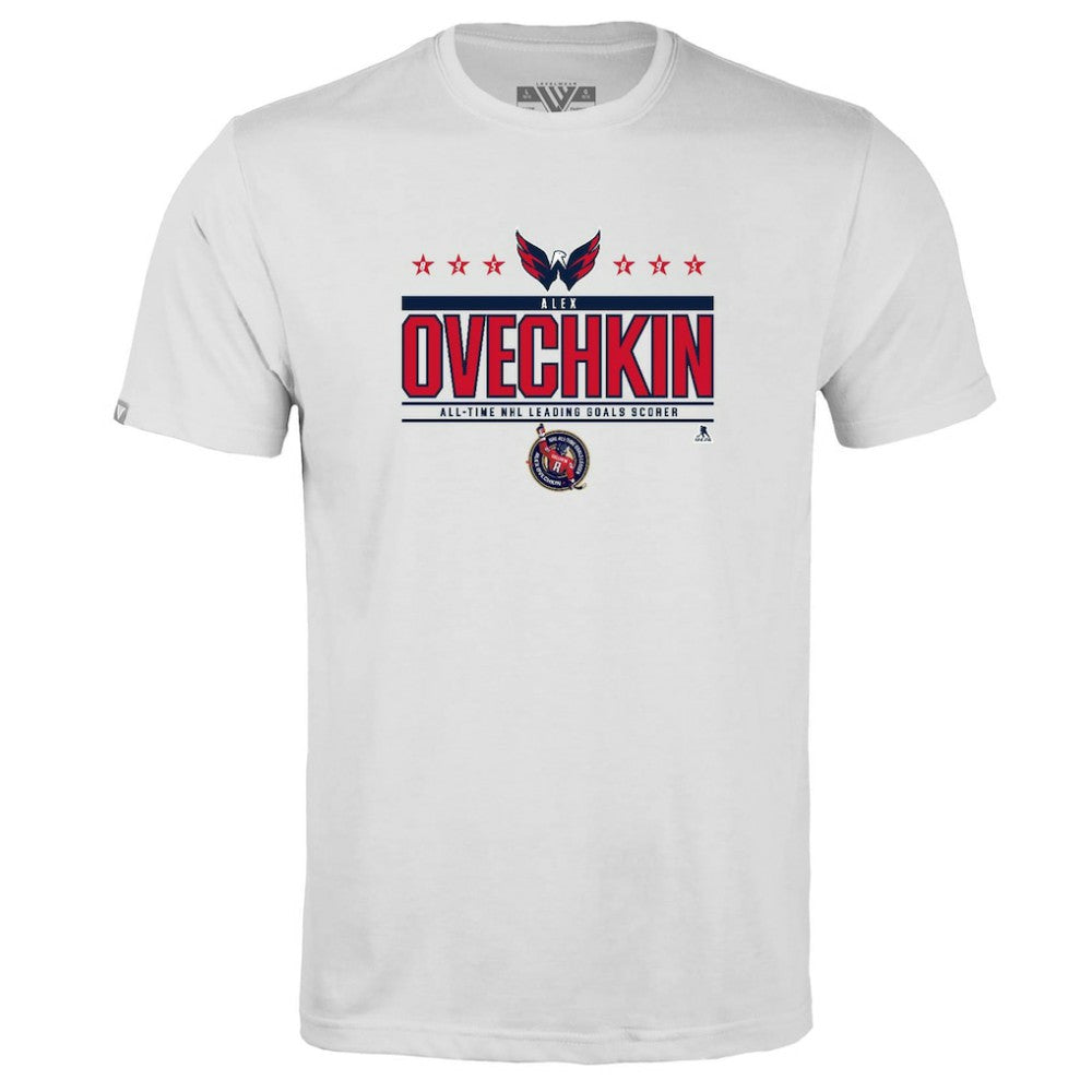 Alexander Ovechkin Washington Capitals Levelwear Youth NHL All-Time Leading Goal Scorer Milestone Stars Name & Number Little Richmond T-Shirt White