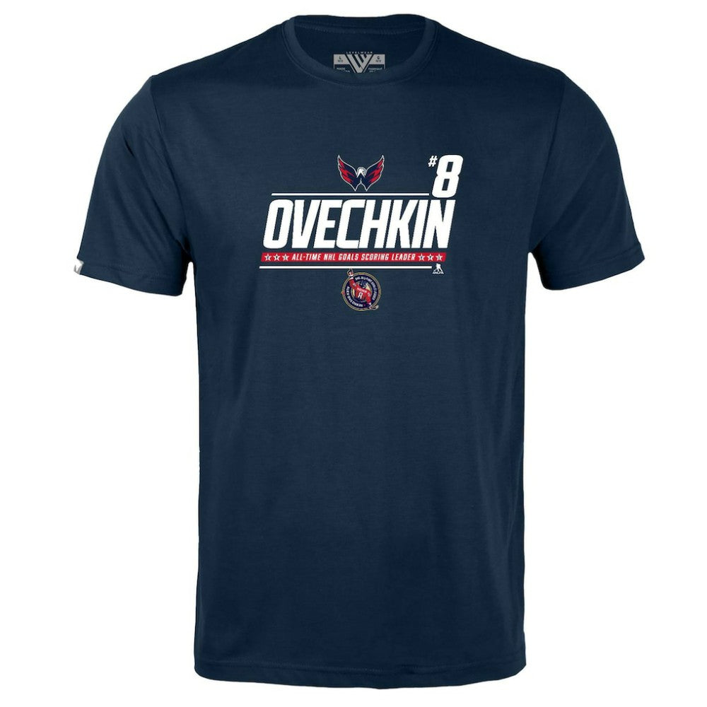 Alexander Ovechkin Washington Capitals Levelwear Youth NHL All-Time Leading Goal Scorer Milestone Name & Number Little Richmond T-Shirt Navy