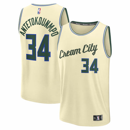 Giannis Antetokounmpo Milwaukee Bucks 2025/26 City Edition Fast Break Jersey - Cream | NBA Jerseys