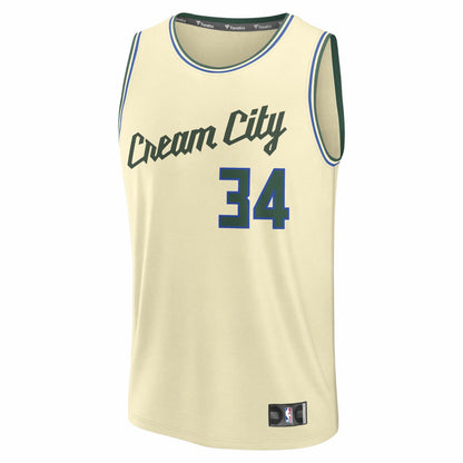 Giannis Antetokounmpo Milwaukee Bucks 2025/26 City Edition Fast Break Jersey - Cream | NBA Jerseys