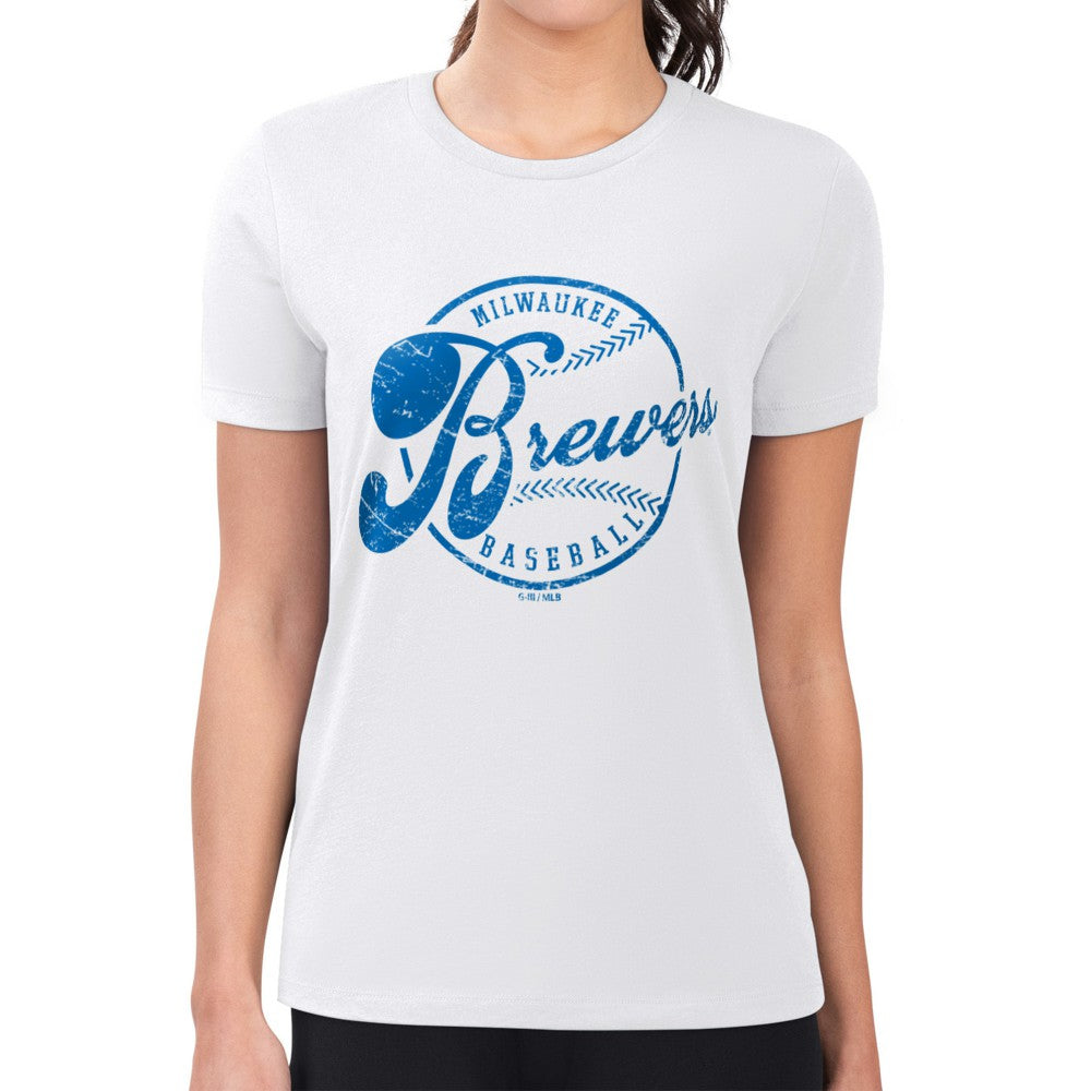Milwaukee Brewers G-III 4Her by Carl Banks Women's Super-Slim Fit Lightweight Distressed Baseball Team T-Shirt Online
